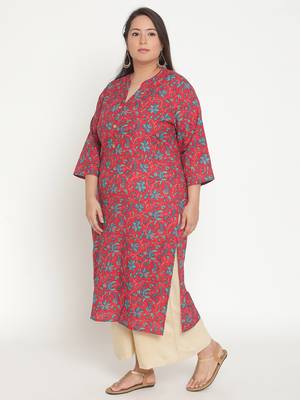 Pink printed cotton ethnic-kurtis
 3