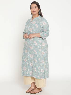 Green printed cotton ethnic-kurtis
 2