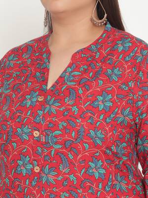 Pink printed cotton ethnic-kurtis
 5