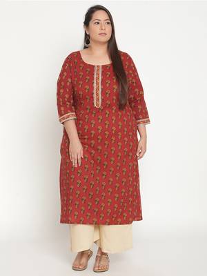 Red printed cotton ethnic-kurtis
 1