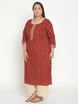 Red printed cotton ethnic-kurtis
 2