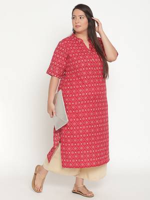 Red printed cotton ethnic-kurtis
 1