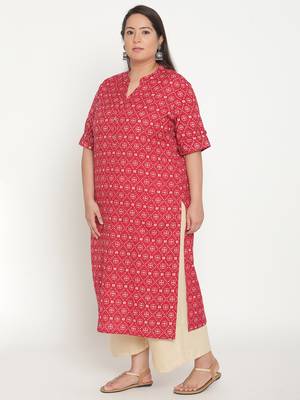 Red printed cotton ethnic-kurtis
 2
