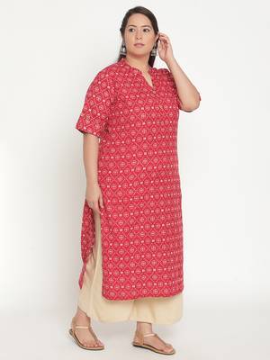 Red printed cotton ethnic-kurtis
 3