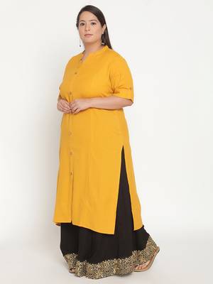 Yellow plain cotton ethnic-kurtis
 2