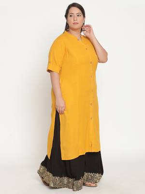 Yellow plain cotton ethnic-kurtis
 3