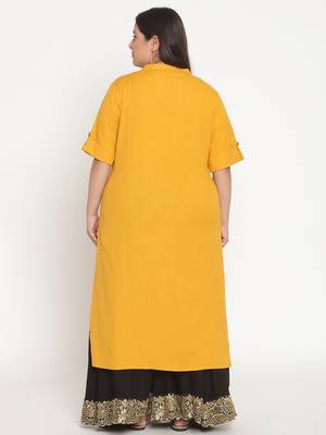 Yellow plain cotton ethnic-kurtis
 4