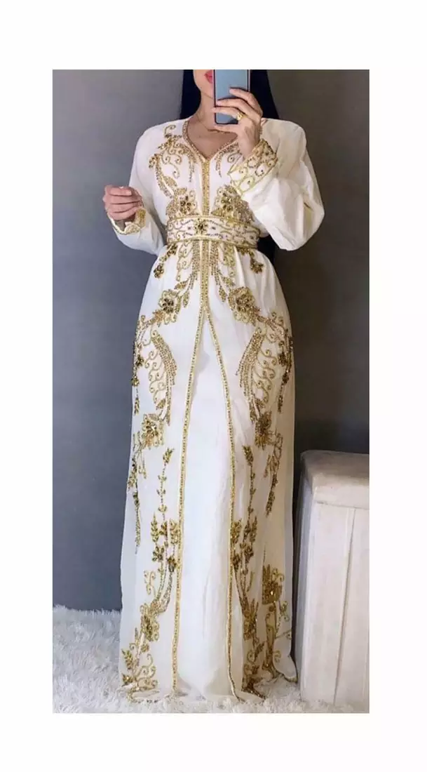 Royal Dubai Beaded Kaftan Arabian Plus Size Abaya Party Fancy Dresses African Clothing Crystal Fancy Work