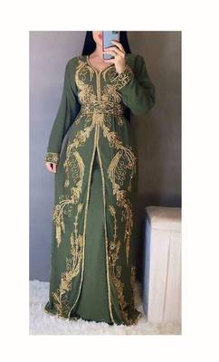 Royal Moroccan Dubai Beaded Kaftan Arabian Plus Size Abaya Party Fancy Dresses African Clothing Crystal Fancy Work 2
