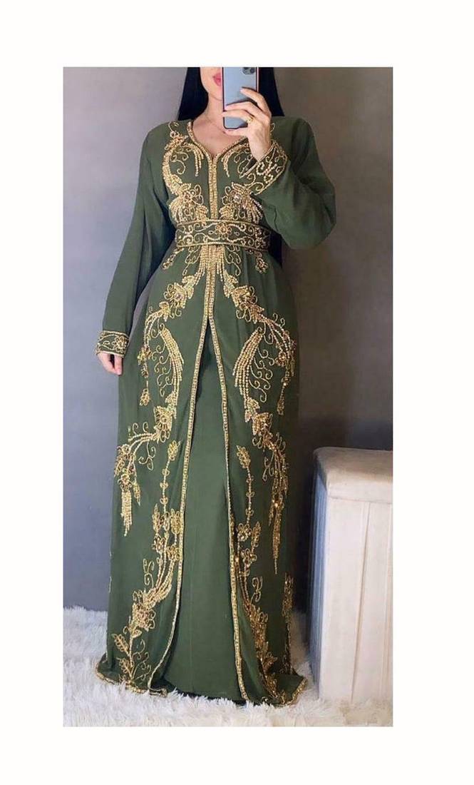Royal Moroccan Dubai Beaded Kaftan Arabian Plus Size Abaya Party Fancy Dresses African Clothing Crystal Fancy Work