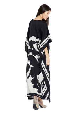 JSDC Outdoor Wear V-Neck Style Printed Rose Pattern Women Silk Crepe Kaftan 2