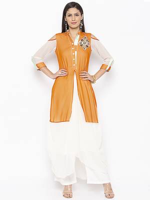 Mustard
 embroidered georgette
 kurta &-sets 2