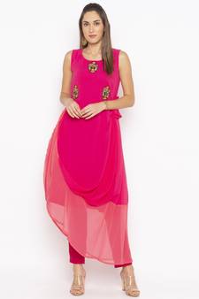 Pink
 embroidered georgette
 kurta &-sets