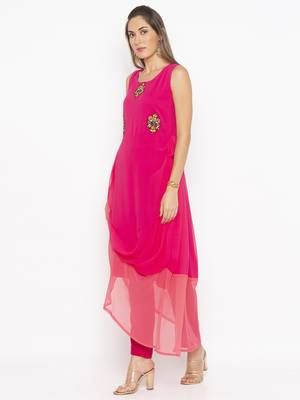 Pink
 embroidered georgette
 kurta &-sets 3
