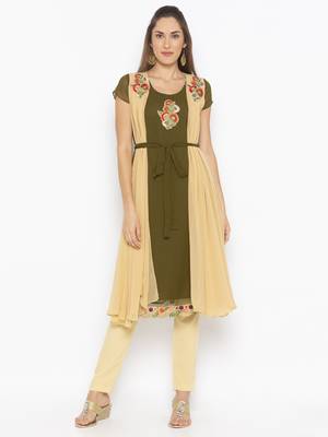 Green
 embroidered georgette
 kurta &-sets 1