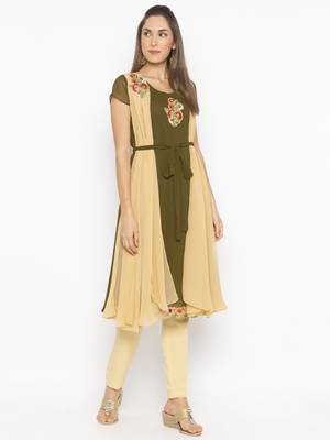 Green
 embroidered georgette
 kurta &-sets 2