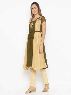 Green
 embroidered georgette
 kurta &-sets 3