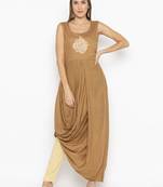 Dark-beige
 embroidered cotton
 kurta &-sets