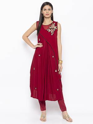 Maroon
 embroidered cotton
 kurta &-sets 1