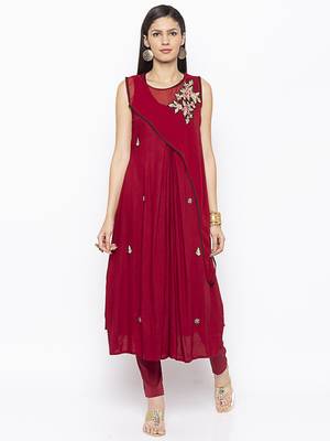 Maroon
 embroidered cotton
 kurta &-sets 2