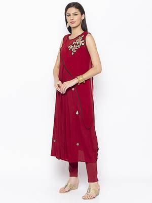 Maroon
 embroidered cotton
 kurta &-sets 3