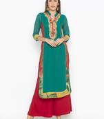 Green
 embroidered georgette
 kurta &-sets