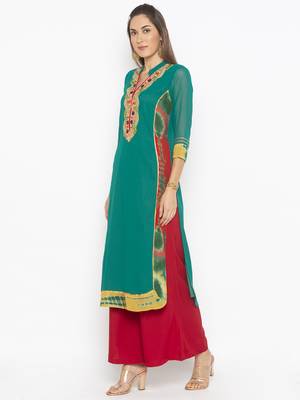 Green
 embroidered georgette
 kurta &-sets 2