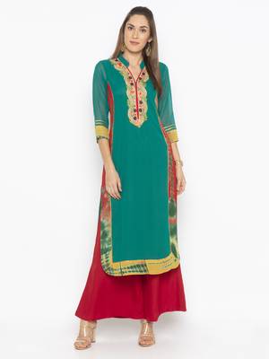 Green
 embroidered georgette
 kurta &-sets 3
