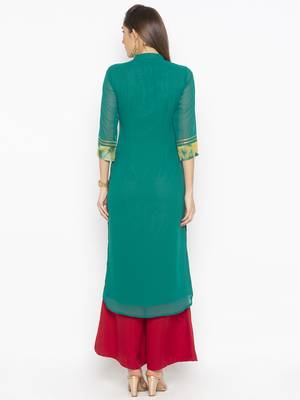 Green
 embroidered georgette
 kurta &-sets 4