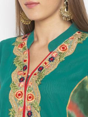Green
 embroidered georgette
 kurta &-sets 5