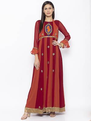 Maroon
 embroidered georgette kurta &-sets 1