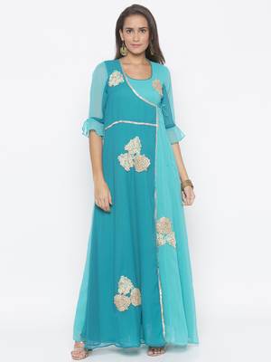 Blue
 embroidered georgette kurta &-sets 2