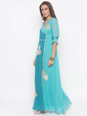 Blue
 embroidered georgette kurta &-sets 3