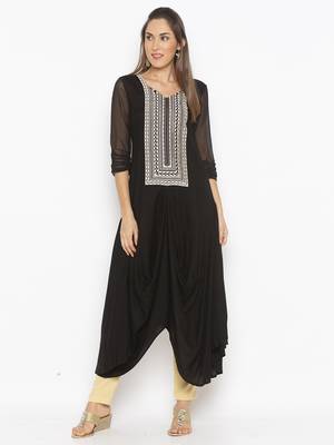 Black
 embroidered cotton kurta &-sets 1