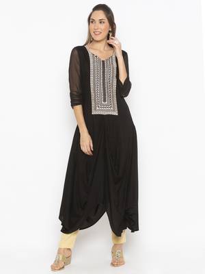 Black
 embroidered cotton kurta &-sets 2