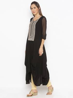 Black
 embroidered cotton kurta &-sets 3