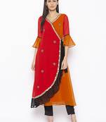 Red
 embroidered georgette kurta &-sets