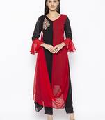 Black
 embroidered georgette kurta &-sets