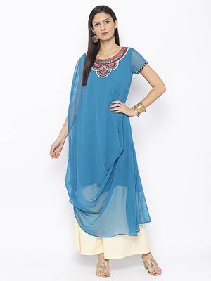 Blue
 embroidered georgette kurta &-sets 1
