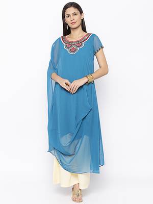 Blue
 embroidered georgette kurta &-sets 2