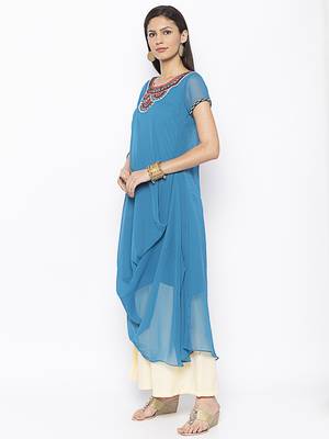 Blue
 embroidered georgette kurta &-sets 3