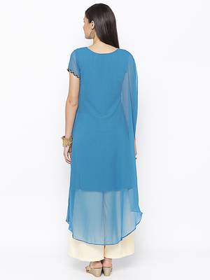 Blue
 embroidered georgette kurta &-sets 4