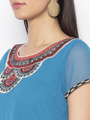 Blue
 embroidered georgette kurta &-sets 5