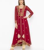 Maroon
 embroidered georgette kurta &-sets