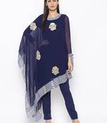 Navy-blue
 embroidered georgette kurta &-sets