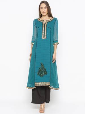 Green
 embroidered georgette kurta &-sets 1
