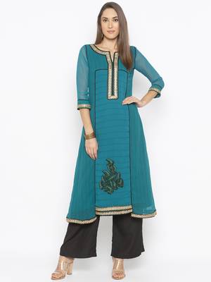 Green
 embroidered georgette kurta &-sets 2