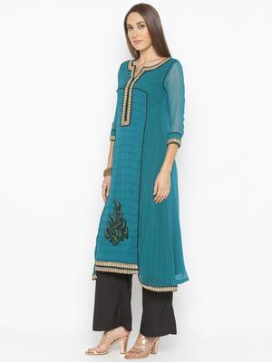 Green
 embroidered georgette kurta &-sets 3