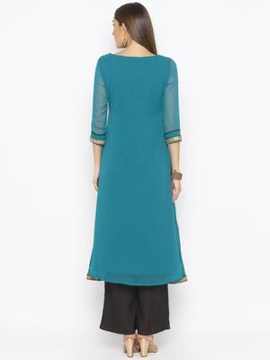 Green
 embroidered georgette kurta &-sets 4