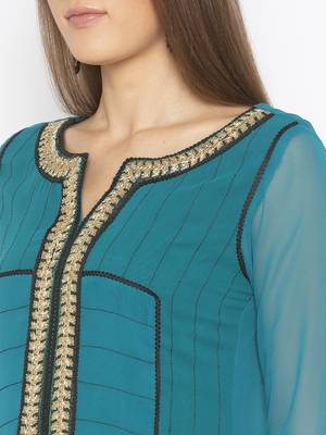 Green
 embroidered georgette kurta &-sets 5
